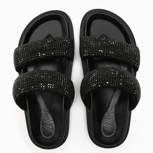 Zara Rhinestone Flat Sandals Size 10 - Picture 3 of 7